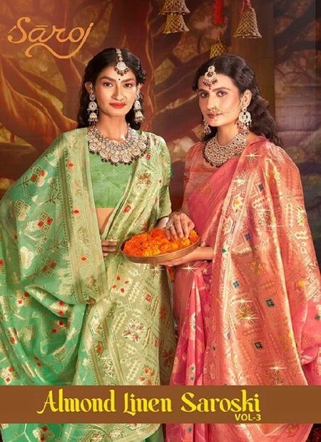 Almond Linen Saroski Vol 3 By Saroj Linen Traditional Online Saree Wholesale
